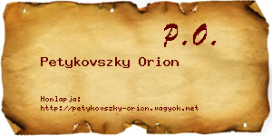 Petykovszky Orion névjegykártya
